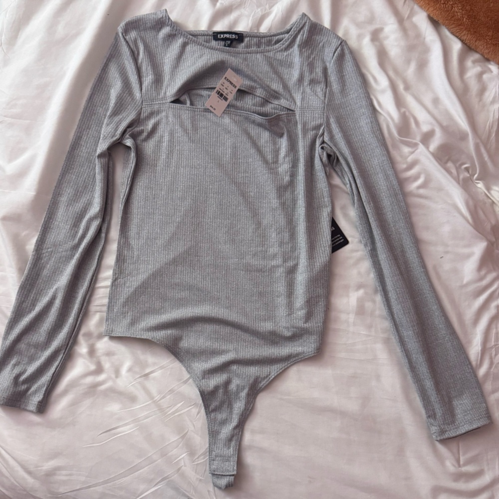 Grey ribbed Long Sleeve Bodysuit